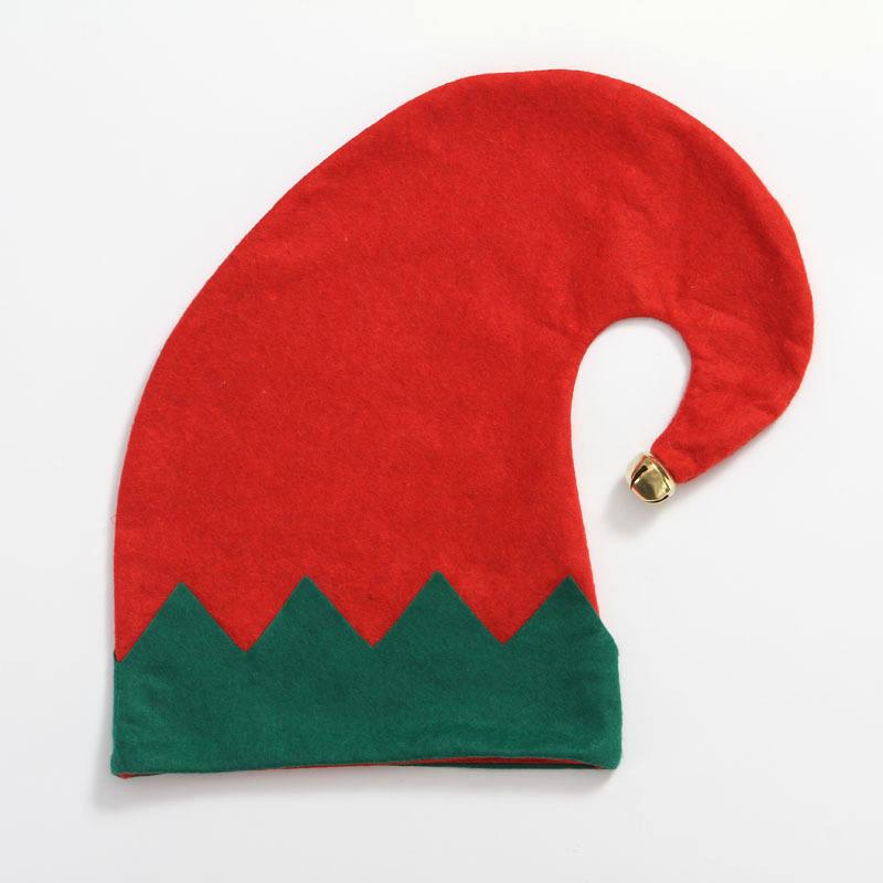 Adult & Child Non-woven Elf Christmas Hat with Bells - Red & Green