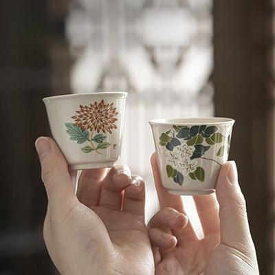Ceramic Tea Cup Kung Fu Tea Set Household Personal Cup Portable Hand Painted Flower Tea Bowl Master Cup Teaware Accessories
