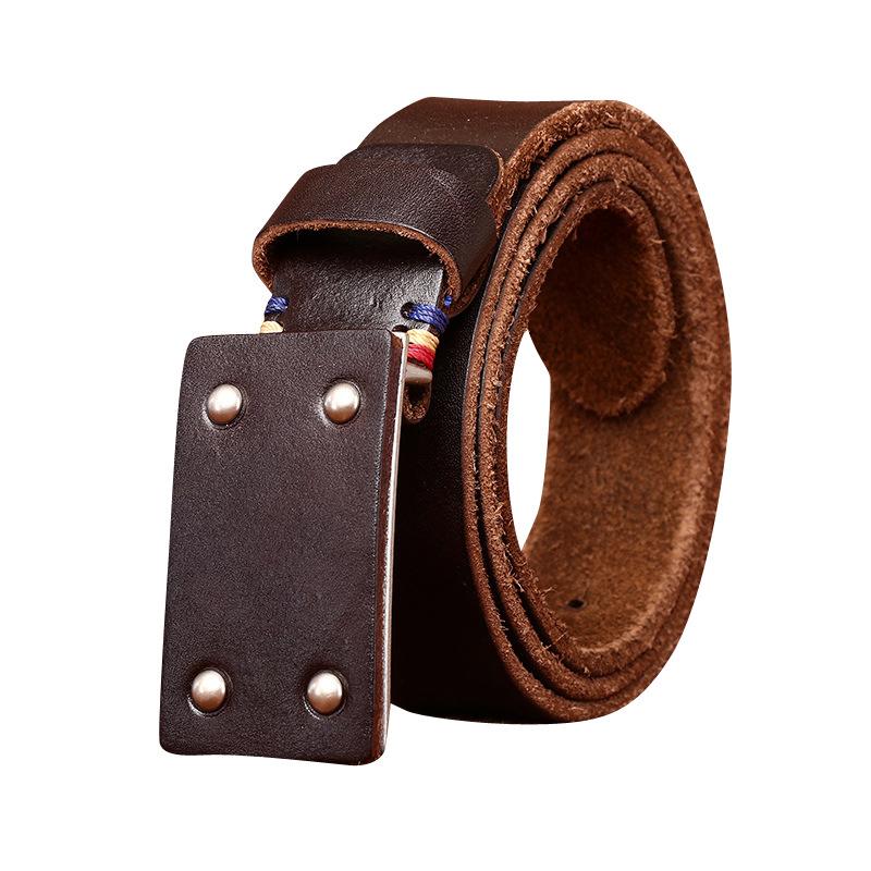 Retro Versatile Personality Trend Thickened Extra Thick First Layer Cowhide Smooth Buckle Belt Men'S Genuine Leather Plate Buckle Belt Men'S