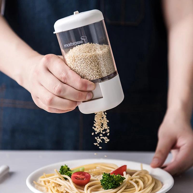 Push-type Salt Dispenser Sugar Bottle Spice Pepper Shaker Can Jar PushType Seasoning Container Quantitative Spice Container