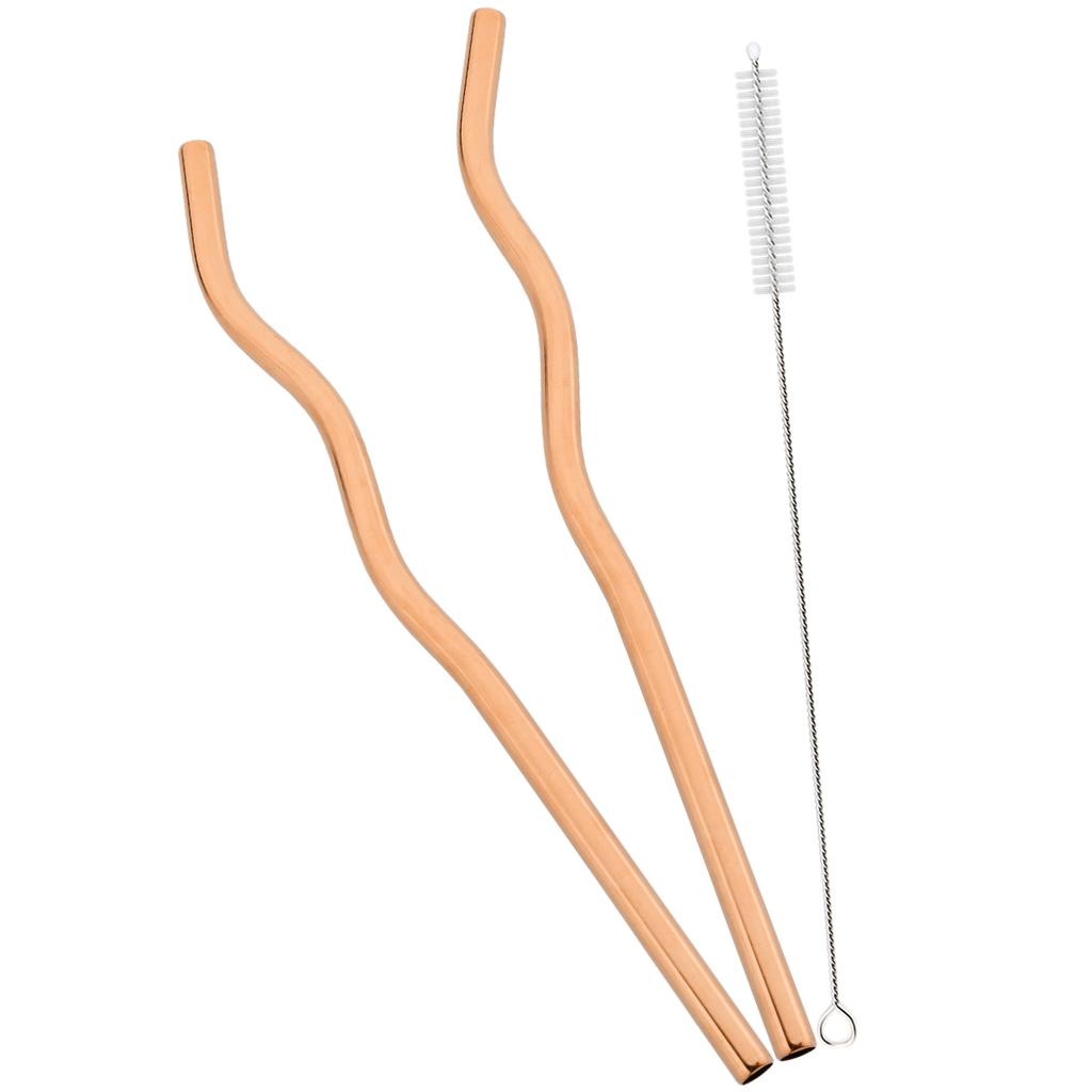 2pcs Wavy Stainless Steel Straight Straw Set Fruit Juice Milkshake Cocktail Bubble Tea Drinking Straw Kitchen Bar Accessories
