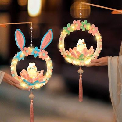 New Handmade Mid-Autumn Festival Lantern Handheld Mini Lotus Rabbit Lamp Glowing Traditional Holiday Decoration
