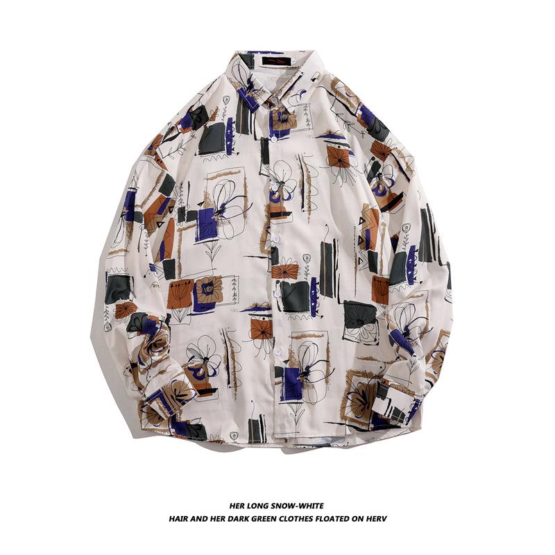 Men's Long-Sleeve Loose-Fit Shirt - Autumn/Summer Korean Style with Trendy Hong Kong Ins Print