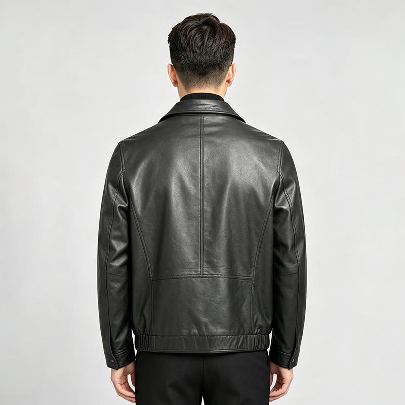Men's Sheepskin Lapel Biker Leather Jacket