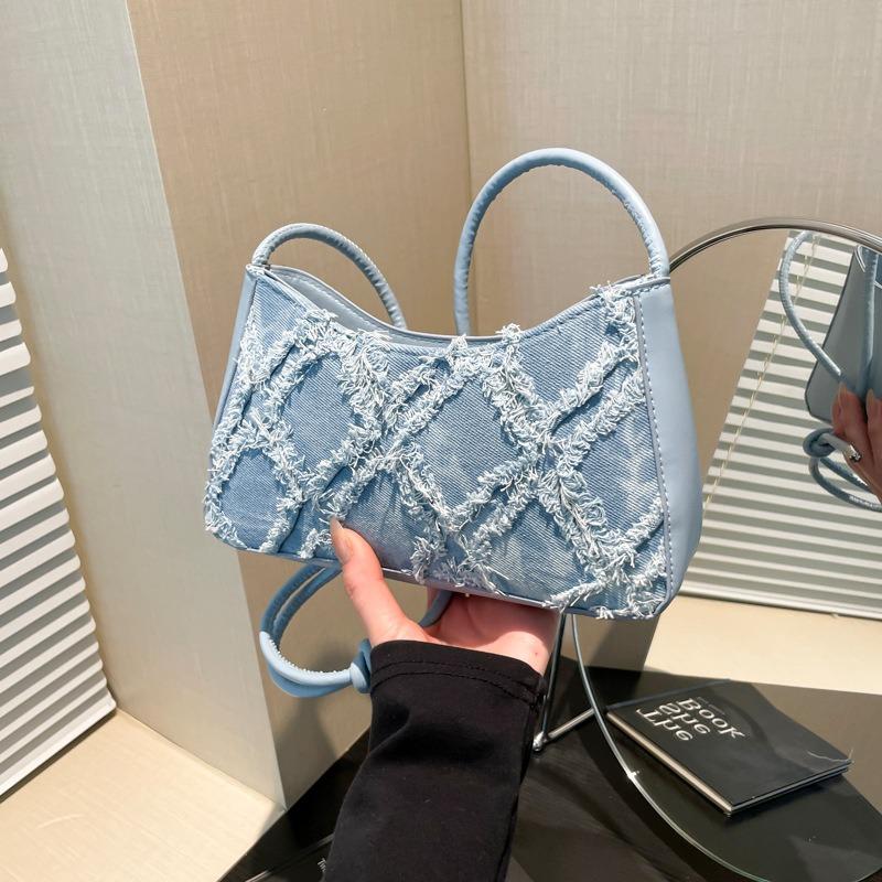 Personality Contrast Underarm Bag New Fashion Ladies Bag Denim Rhombus Mao Mao Shoulder Bag Crossbody Bags for Women