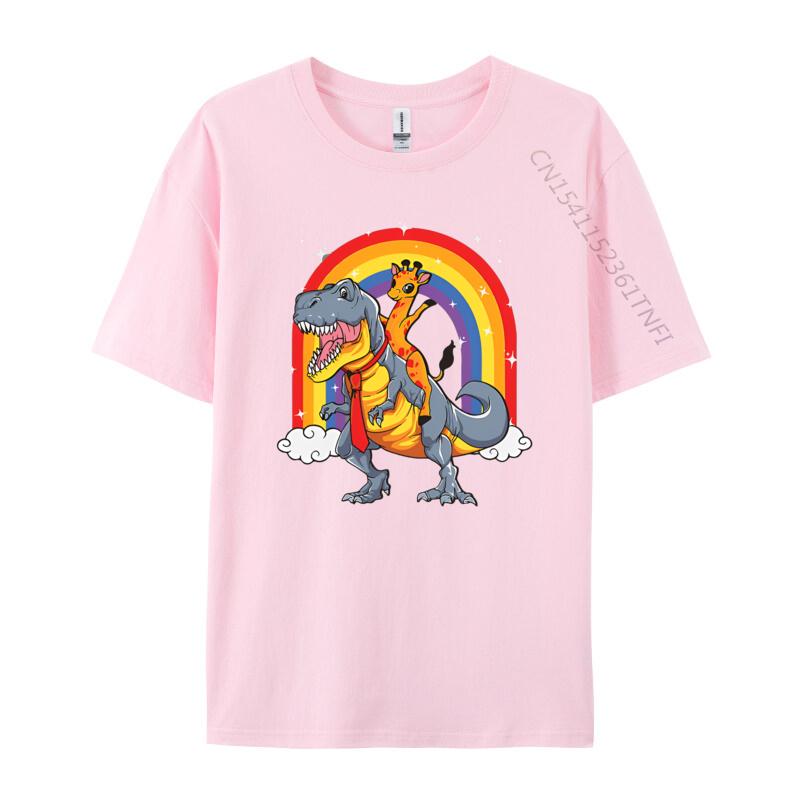 Giraffe Riding Trex Camelopard Dinosaur Tshirts Vintage T Shirts Funny Print Tee Shirts Pure Cotton Male Tops
