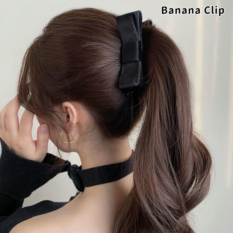 Korean Double-Sided Velvet Bow Banana Clip Women'S Autumn And Winter Temperament Elegant Ponytail Vertical Clip Hair Accessories