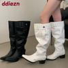 Fashion Party Ladies Knee High Modern Boots With Heels Footwear Female Buckle Fashion Pointed Toe Women Long Boots Shoes Pumps New