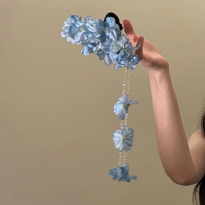 

Богемные заколки Гортензия Цветок Зажим для волос Краб Зажим для хвоста Цветок Кисточка Заколка для волос для женщин девушек Сладкая милая заколка Подарки синий