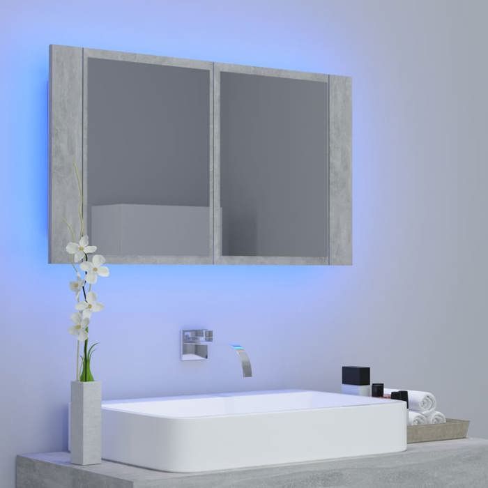 VidaXL Bathroom Cabinet with LED Mirror Concrete Grey Acrylic 804968