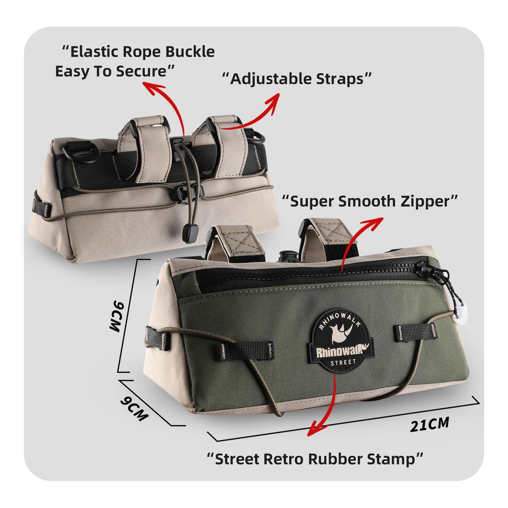 Rhinowalk Bicycle Handlebar Bag/Shoulder Bag, 2-Way, Waterproof, Lightweight, Storage Bag for Road Bikes, MTBs, and Folding Bikes (Green & Khaki)