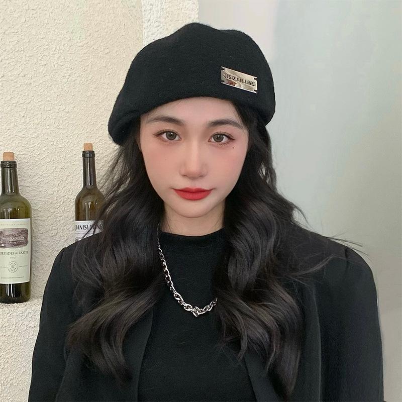 Woolen iron standard front and rear two wearing berets children autumn and winter retro versatile big head circumference painter hat forward hat