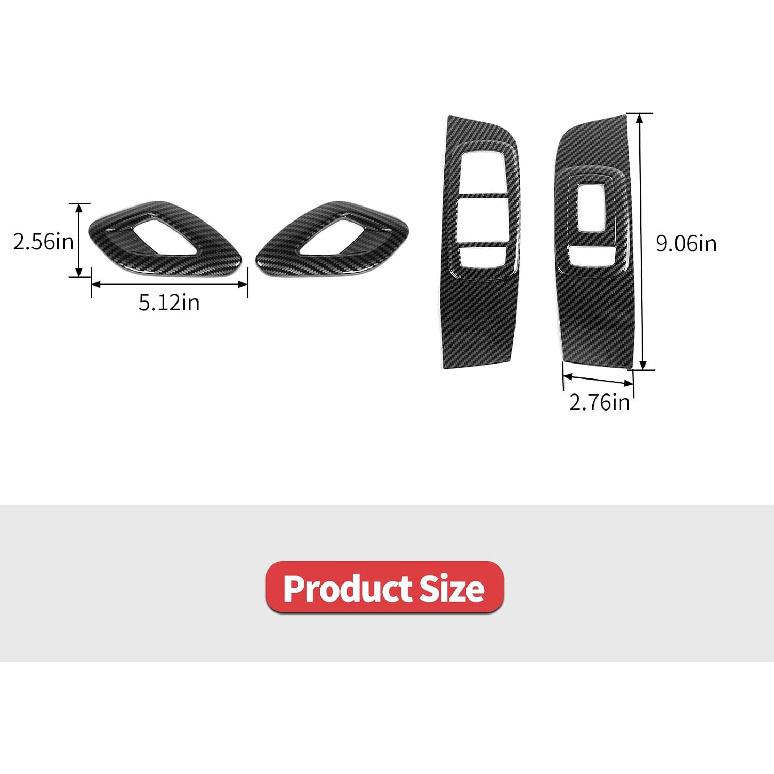 Jimen Fit for Dodge Challenger 2015-2023, 4PCS Inner Door Handle Cover & Window Lift Switch Panel Trim (Carbon Fiber)