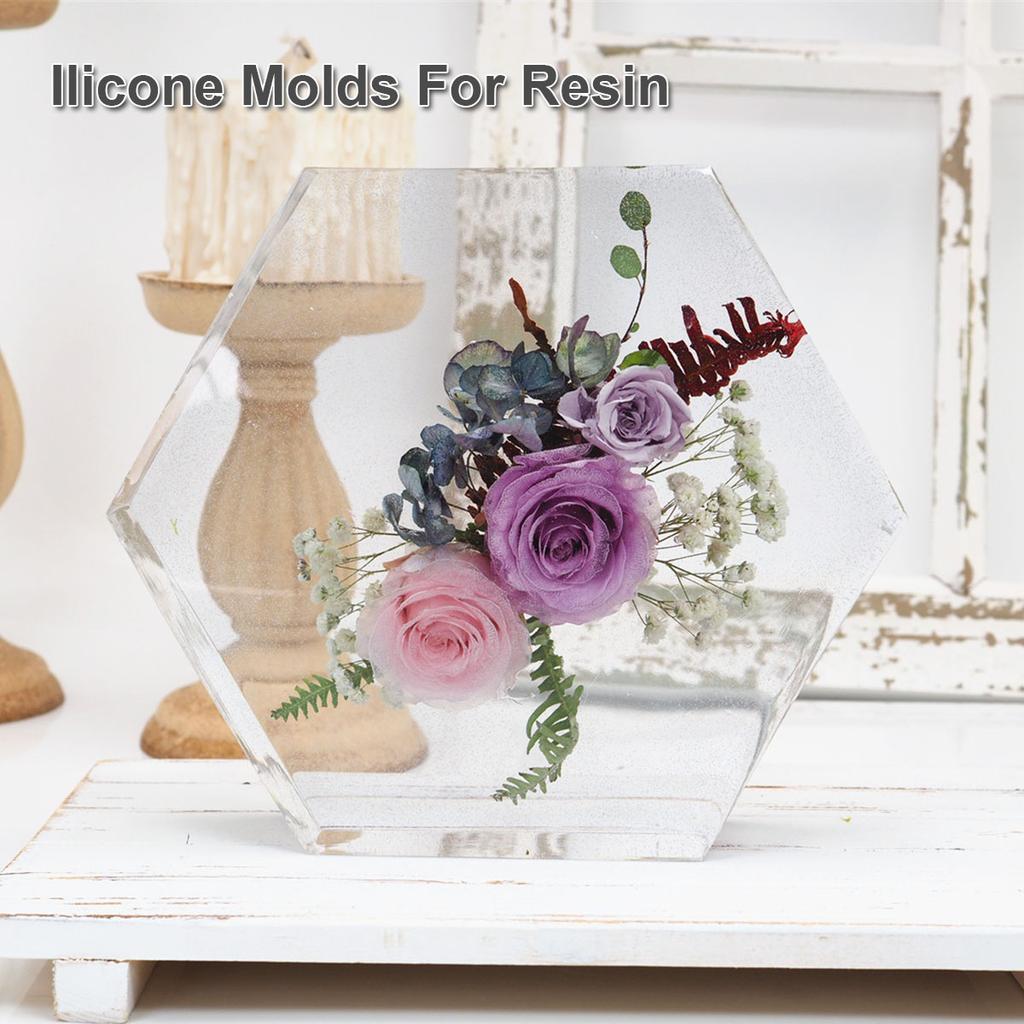 Large Silicone Molds Epoxy Resin Casting Molds Hexagon/Heart Shape Mould DIY Flower Preservation Art Craft Tools Gift