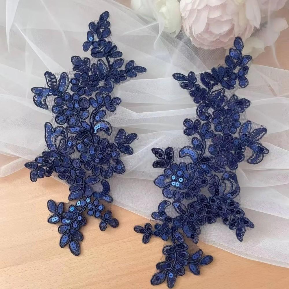1Pair Polyester Fiber Embroidery Flower Patches Clothing Accessories DIY Handmade Floral Applique Floral Patches Lace Patch