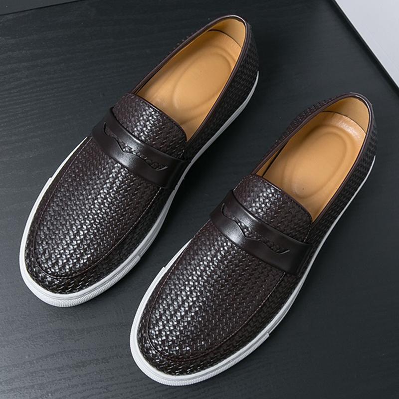 New Men's Woven Pattern Casual Dress Shoes Male Brown Black Penny Loafter Formal Wedding Prom Evening Homecoming Footwear