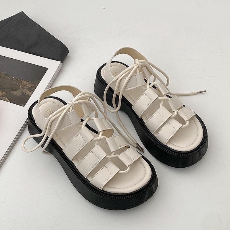 Sandali da Donna con Plateau e Laccio, Sandali Open Toe Estivi da Esterno, Strada, Spiaggia, Sandali Romani alla Moda, Pantofole da Donna All-match