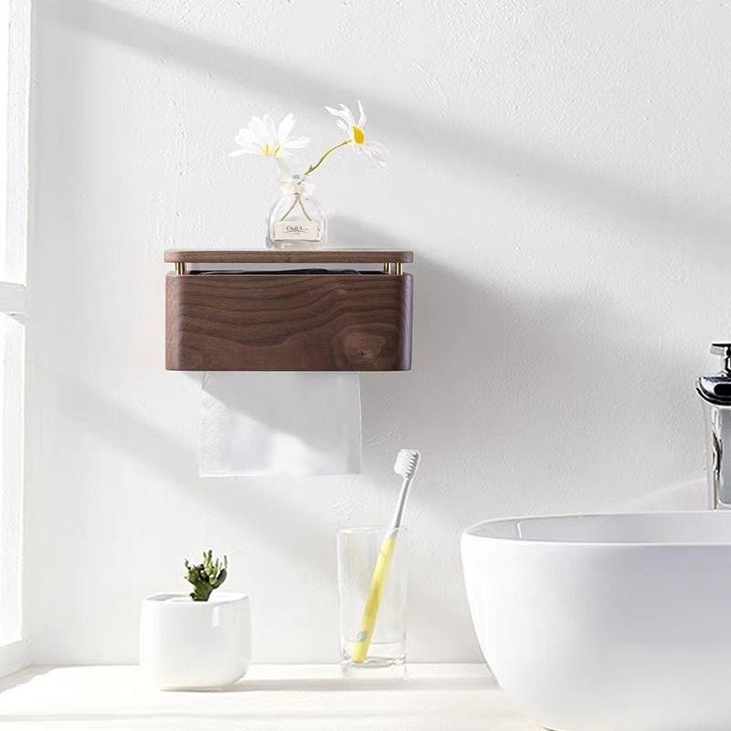 Toilettenpapierbox Home Wohnzimmer Fortschrittliche Toilette Massivholz-Papierbox Wandmontierte Papierbox Taschentuch-Aufbewahrungsboxen