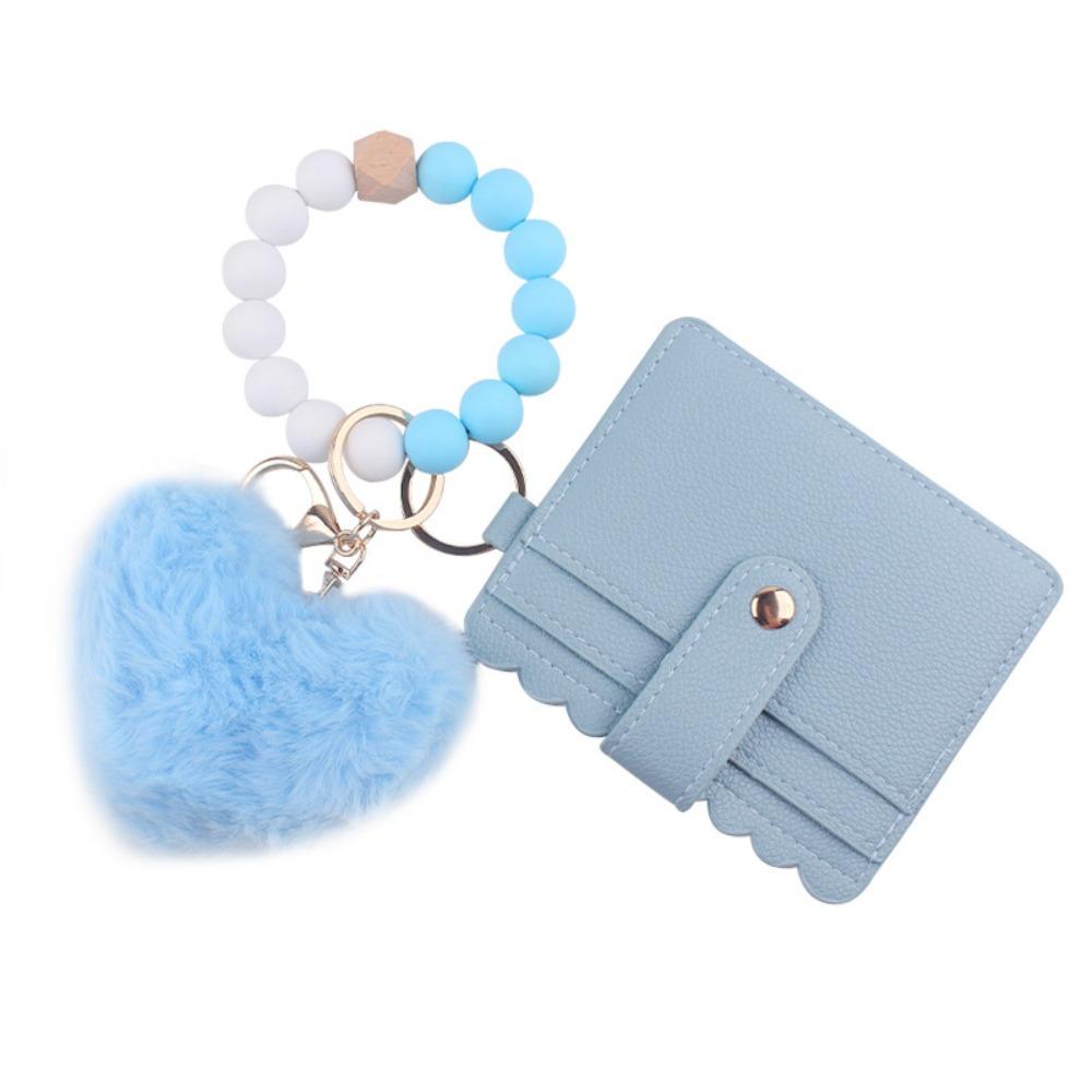 Silicone Beaded Wristlet Keychain Tassel Design Leather Tassel Wallet Keychain  Daily Accessory
