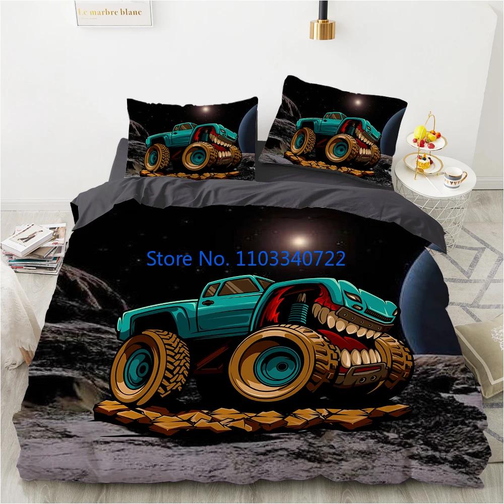 Cartoon Car King Queen Duvet Cover Cute Red Toy Sports Cars Bedding Set Kids Police Car Fire Truck Bedclothes Children Bedroom