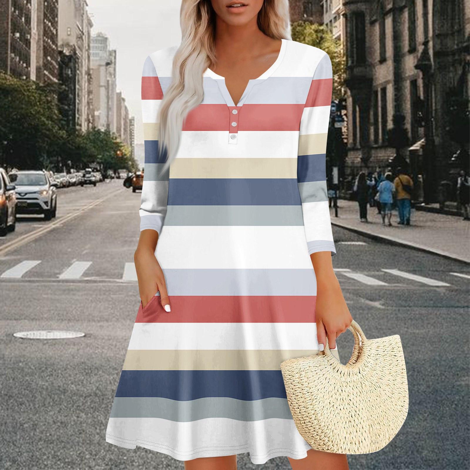 

Женское летнее платье, свободное платье с V-образным вырезом, рукавом три четверти и карманами M