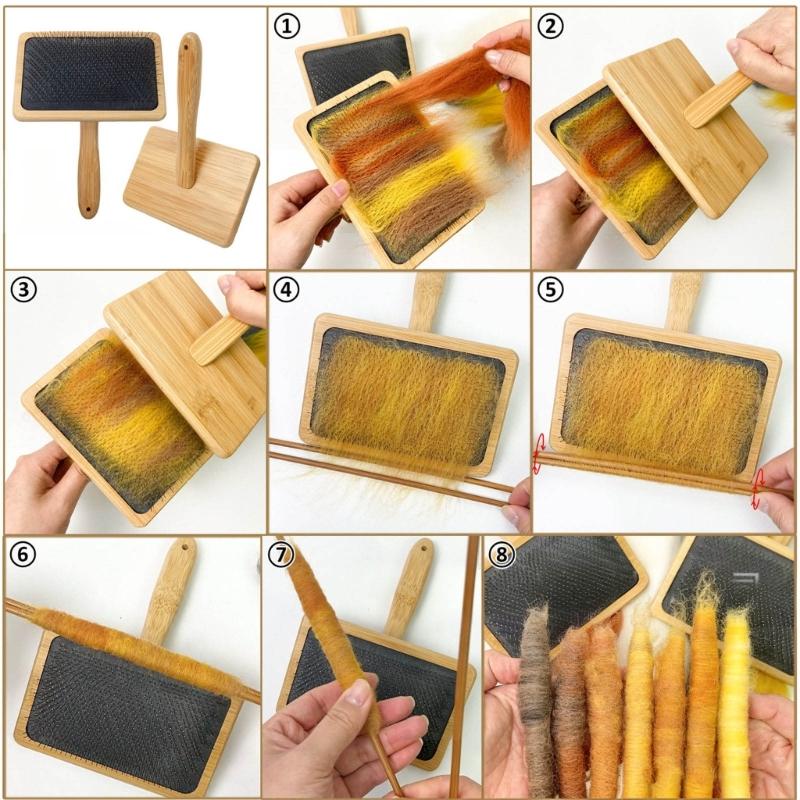 Wool Carding Brush Set with Wooden Handle, Dense Metal Bristles, 4.0MM Knitting Needle and Storage Pouch for Fiber Craft Project
