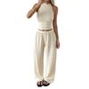 Women’s Two Piece Set Sleeveless Halter Neck Top and Wide Leg Long Pants Casual Relaxed Fit Outfit for Daily Wear
