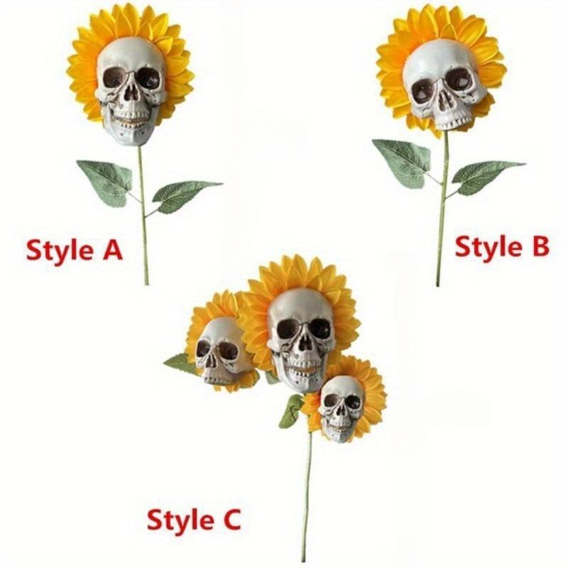 1pc Creepy Skull Sunflower Flowers Skull Festival Art Craft Garden Decoration Simulation Flower Ornaments Halloween Decorations