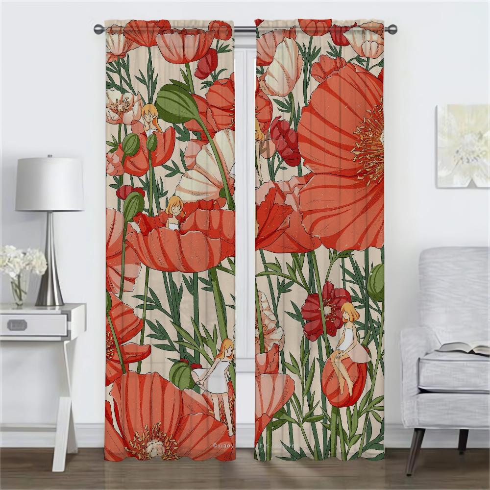 Cute Girl Blackout Curtains for Living Room Shades Home Interior Curtains 2 Pieces Tulle for Bedroom Window Curtain Partition