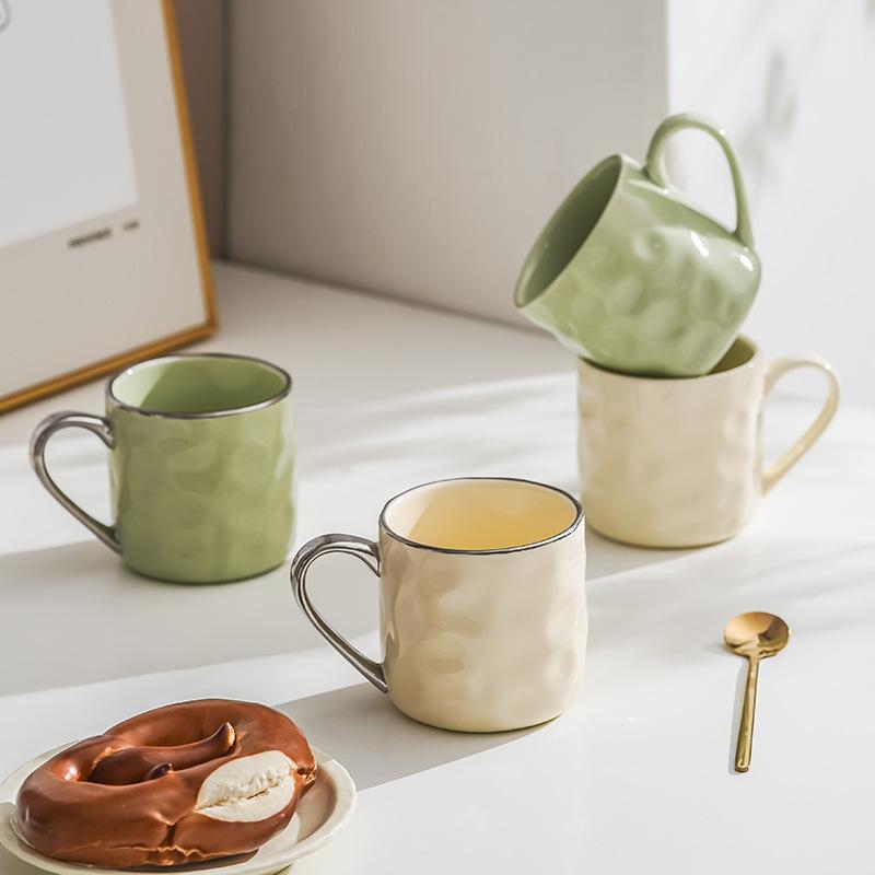 Chaozhou Ceramic Cups High Appearance Level  Ins Style Breakfast Cups Cream Style Couple Water Cups Simple Household Mugs