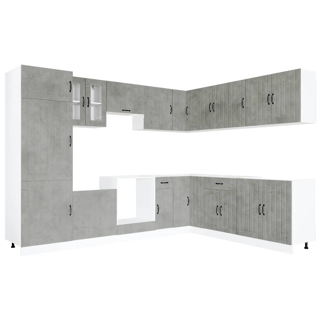 14 Piece Kitchen Cabinet Set Lucca Concrete Grey Wood Based Material