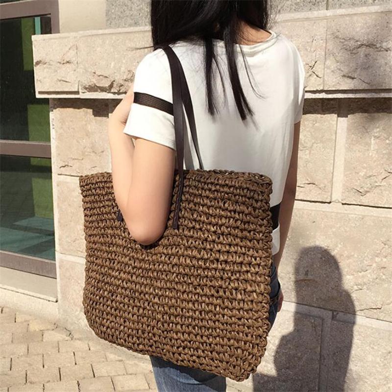 Fashion Simple Hollow Beach Bags Women Straw Knitted Big Handbags Tote