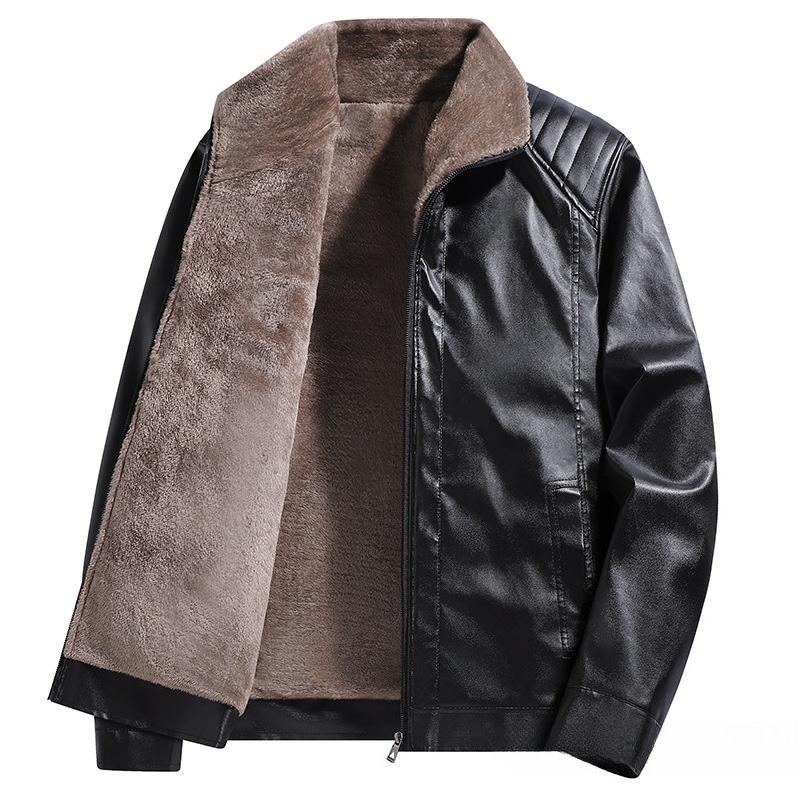 Men’s Winter Faux Leather Motorcycle Jackets With Faux Fur Lined Warm Bomber Jacket Vintage Coats Outwear Casual PU Leather Outwear Jacket for Men