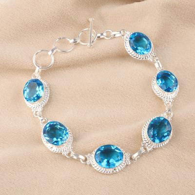 Topazio Azzurro Svizzero Pietra Preziosa Gioielli in Argento Sterling 925 Bracciale Artigianale 8.5" RB-2-9