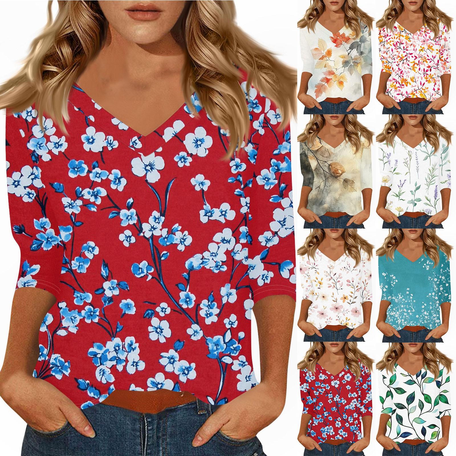 

Жіночі повсякденні футболки з рукавом 3/4, топи з V-подібним вирізом M