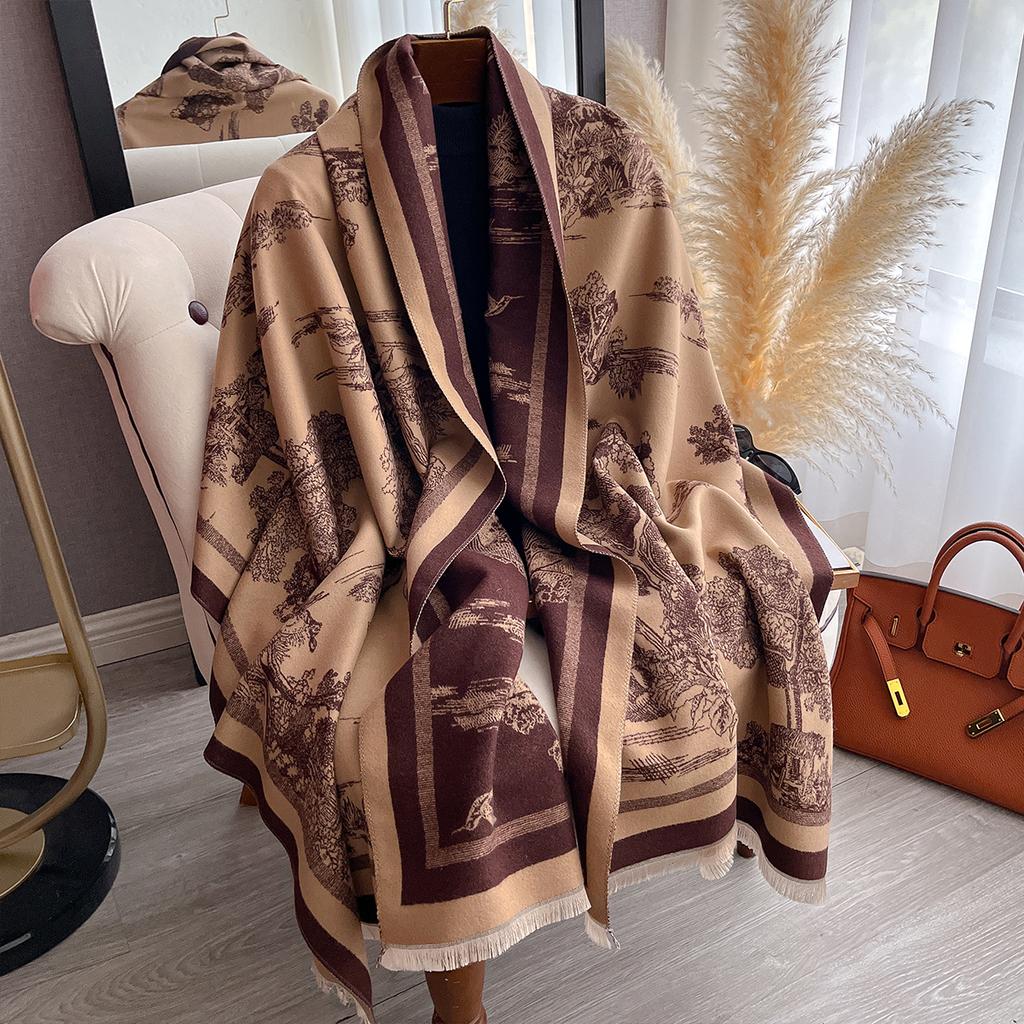 Winter Checkered Rose Women Scarf Female  Scarves Lady Long Bandana Women Fashion Shawl Wraps Foulard Poncho Pashmina