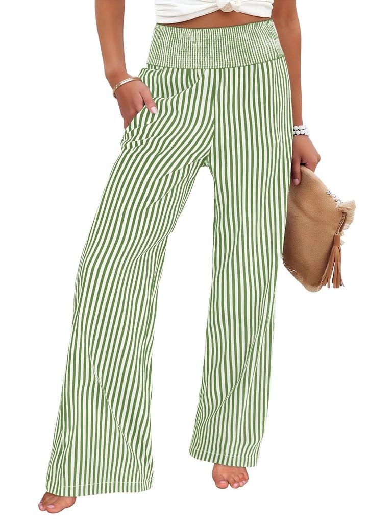 2026 European & American Women's Striped High-Waist Loose Fit Straight-Leg Trousers