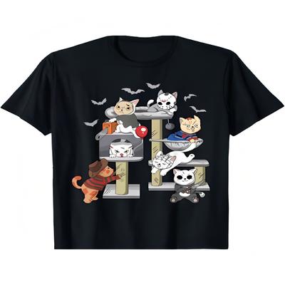 Funny Cat Horror Movies Cute Halloween Cat Lovers Matching T-Shirt