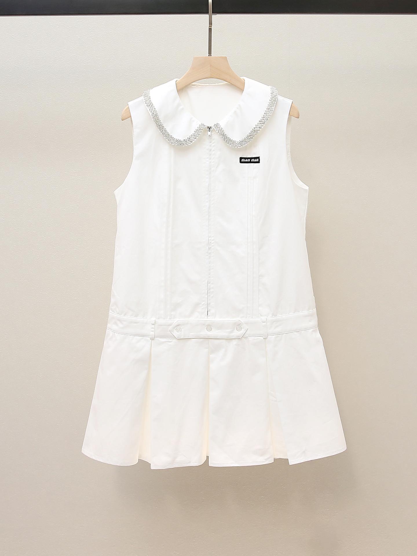 

Autumn Women s Beaded Peter Pan Collar Sleeveless Pleated Dress - Girly Age-Reducing Style S белый