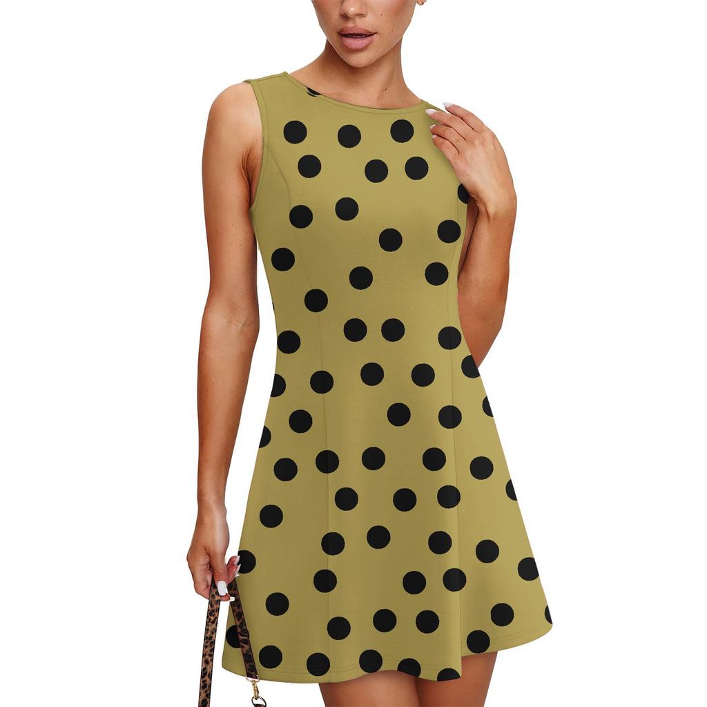 Women's Summer Dress Casual Sleeveless Round Neck Polka Dot Printed Vest Sundress