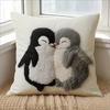 Cute Hugs Penguins Pillow Cover 2D Style Fluffy Penguin Couple Print Cushion Case For Sofa Couch Cozy Home Decor