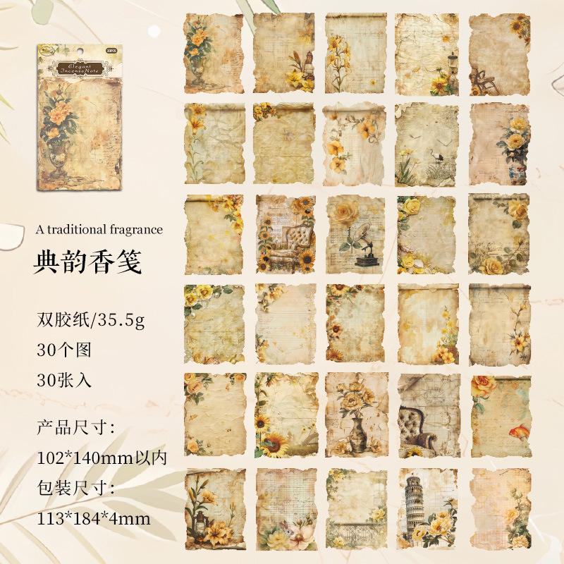 30-Sheet Vintage Flower Pattern Scrapbook Paper, Elegant Floral Designs & Smooth Surface, Easy to Cut for Handmade Cards