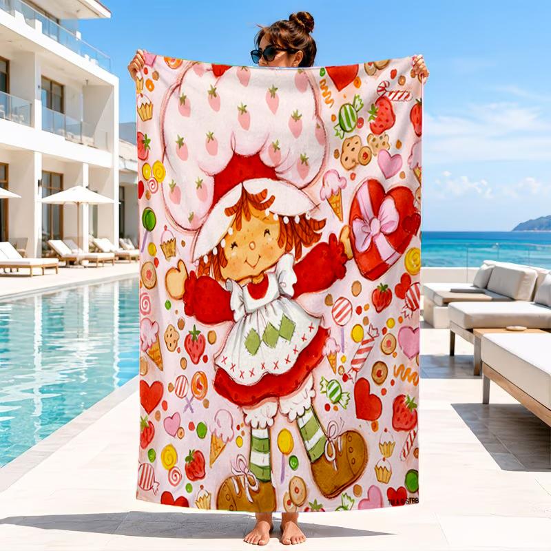 Strawberry Hat And Cat Beach Towel, Microfiber Beach Towel, Perfect For Pool, Beach, Travel, Home Decor Beach Party Fan Gifts