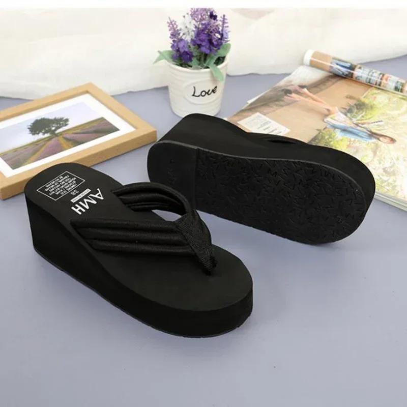 Thickened Bottom Flip Flops Women Summer Slippers Platform Beach Shoes Sandals Solid Color Streetwear Ladies Trendy Slippers