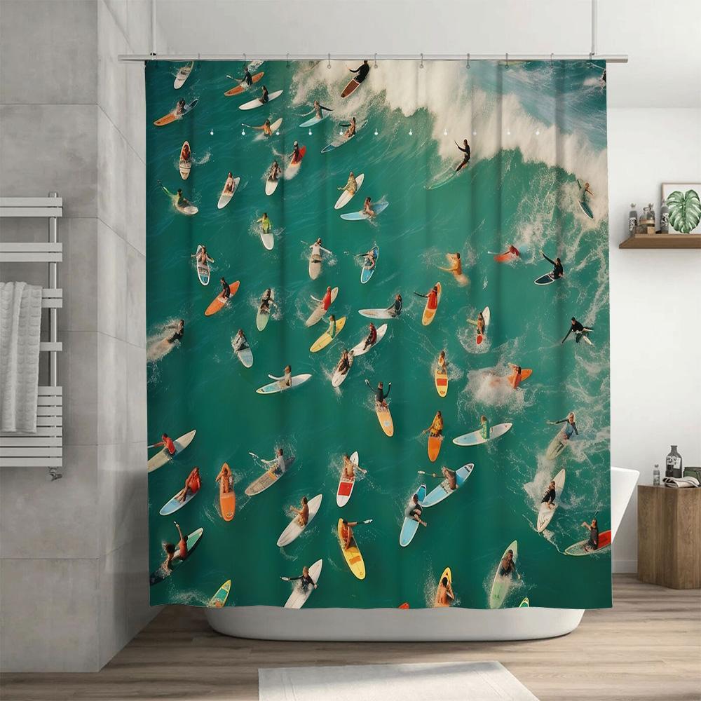 Ocean Wave Shower Curtain Blue Sea Beach Pattern Bathroom Decor Waterproof Fabric Liner Coastal Vibes Home Textile Wall Hanging