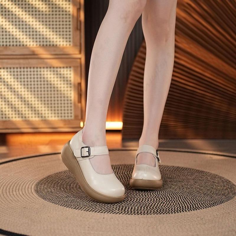 Round-toe Shallow-mouth Sandals - New Style Thick-soled Flat Women s Shoes 35