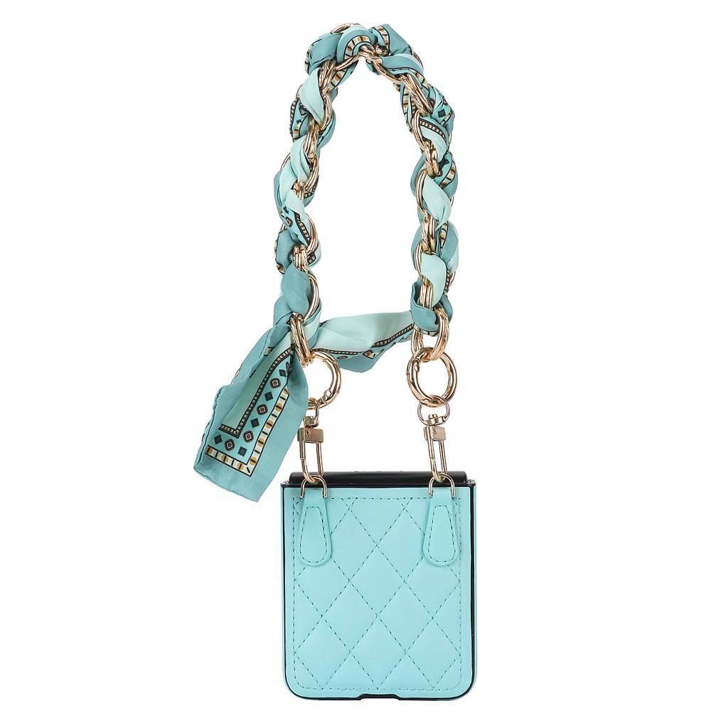 Applicable to Samsung Z Flip6 mobile phone case Flip4 small fragrant wind rhombus silk scarf diagonal span portable rope pocket 2