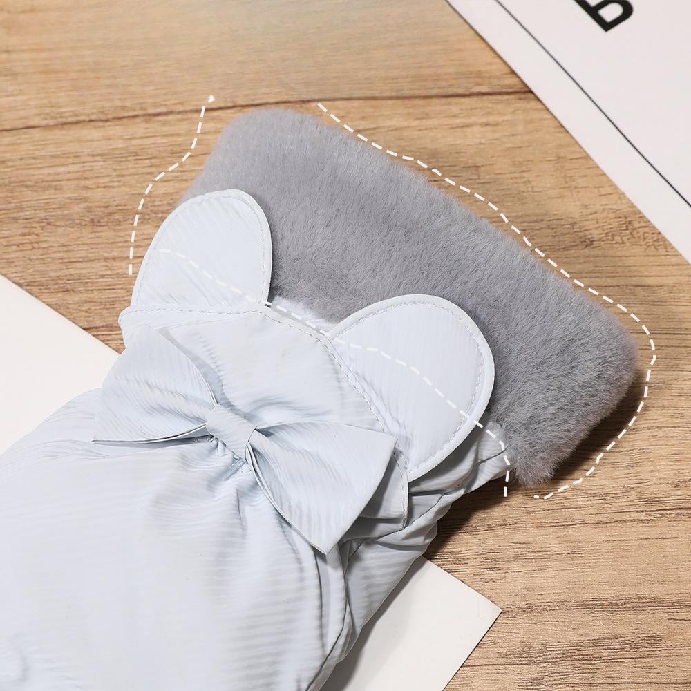 Warm Gloves for Women's Cold and Windproof Cute Bows Outdoor Riding Thickened Velvet Touch Screen Autumn and Winter Gloves