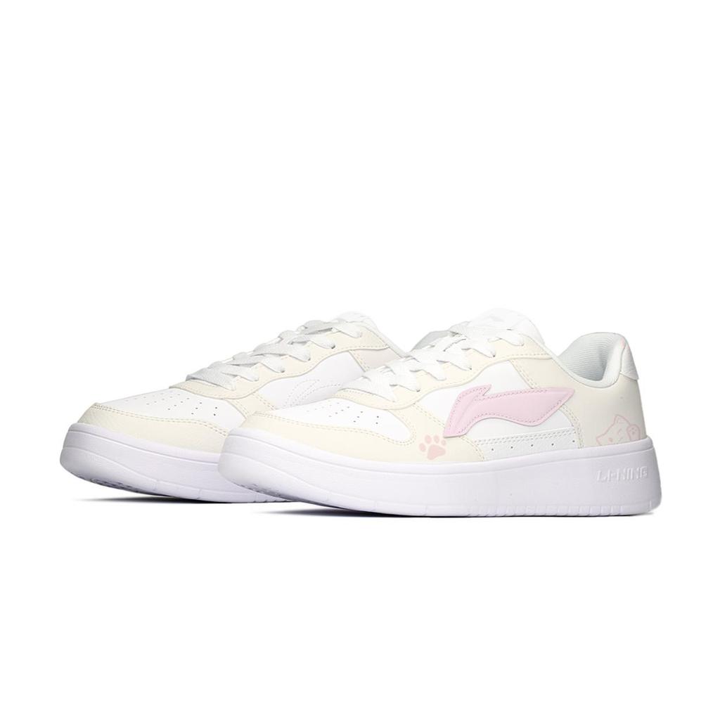 Li Ning Floating Boat Sweet Meowth Abrasion Resistant Slip Resistant Low top Skateboard Shoes Women's White Yellow Pink AGCS420-6(Team1993-)
