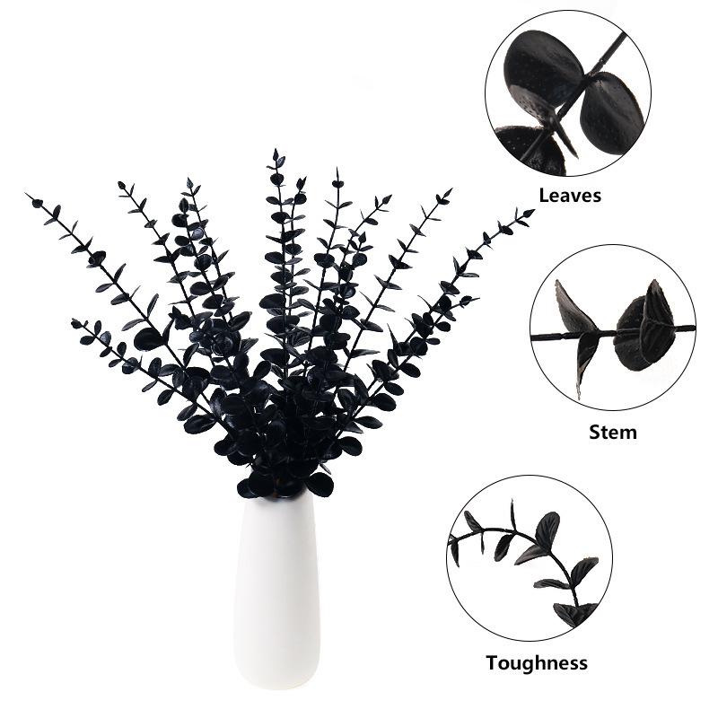 Black Eucalyptus Single Stem 38cm Artificial Flower Bouquet for Indoor Decoration